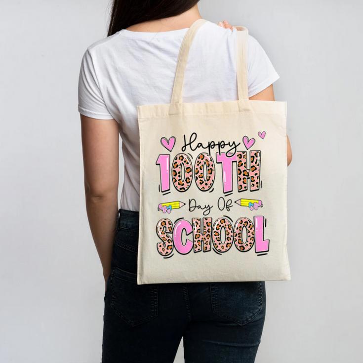 Happy 100th Day Of School Leopard Print Teacher Student Kids Canvas Tote Bag