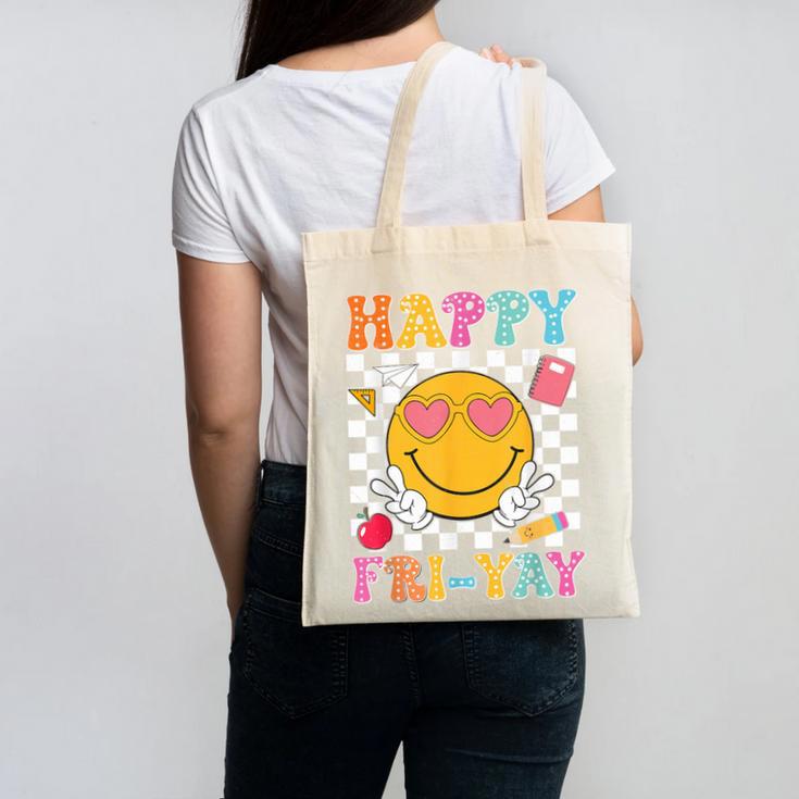Happy Fri-Yay Groovy Teacher Friday Weekend Fri Yay Canvas Tote Bag, Groovy Teacher Gifts, trending gift