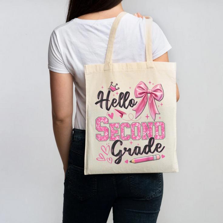 Hello Second Grade First Day Of School Coquette Teacher Girl Canvas Tote Bag