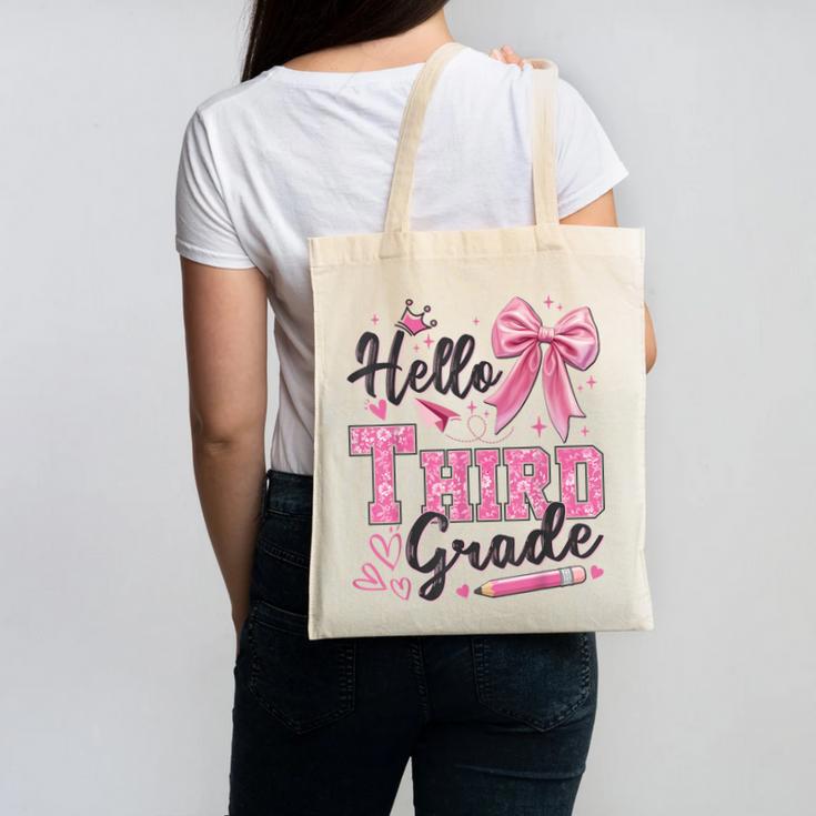 Hello Third Grade First Day Of School Coquette Teacher Girl Canvas Tote Bag