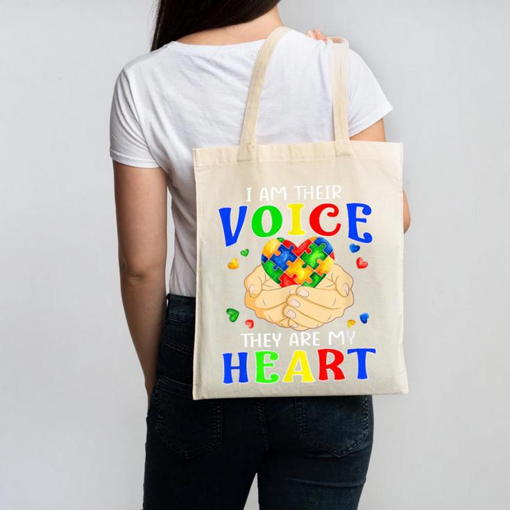 I Am Their Voice They Are My Heart Autism Awareness Teacher Canvas Tote Bag, trending gift