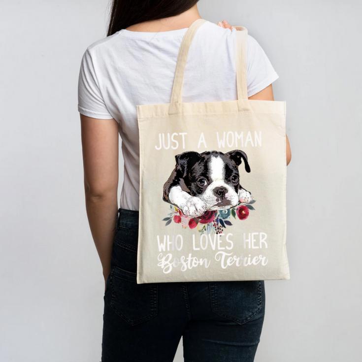 Just a Woman Who Loves Her Boston Terrier Cute Dog Mom Canvas Tote Bag, Couple Gifts, Mom Gifts, Boston Terrier Mom Gifts, trending gift