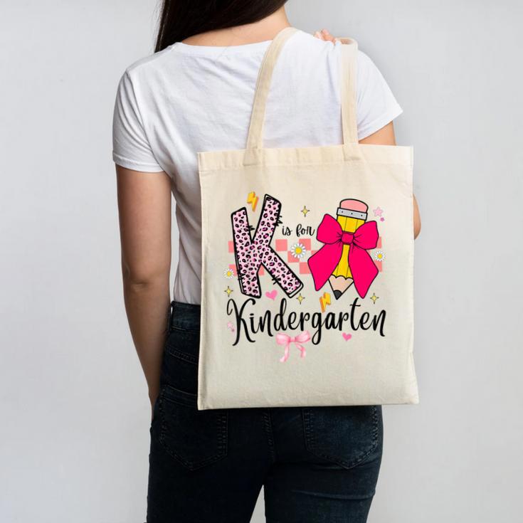 K Is For Kindergarten Teacher Coquette Bow Back To School Canvas Tote Bag
