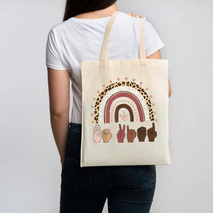 Be Kind Hand-Talking Teacher Artist ASL Canvas Tote Bag, trending gift