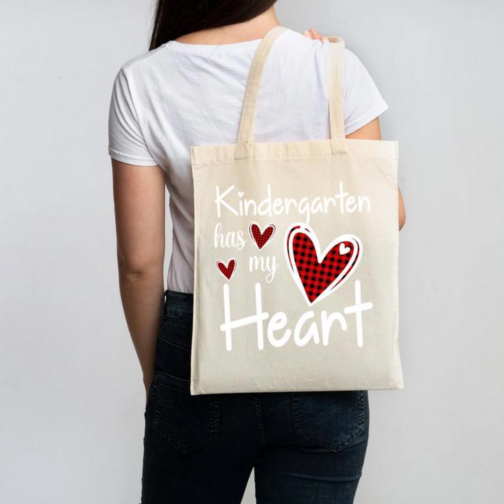 Kindergarten Has My Heart Buffalo Print Teacher Valentine Canvas Tote Bag