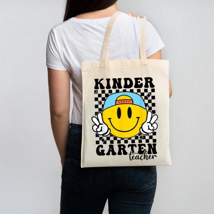 Kindergarten Teacher Hippie Smile Face Back School Canvas Tote Bag