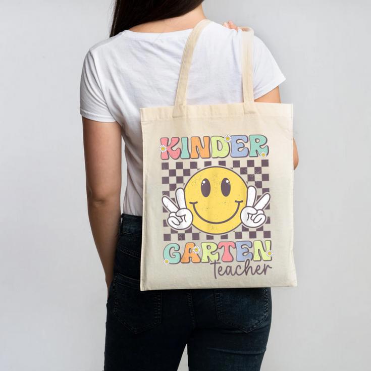 Kindergarten Teacher Team Hippie Smile Face Back To School Canvas Tote Bag