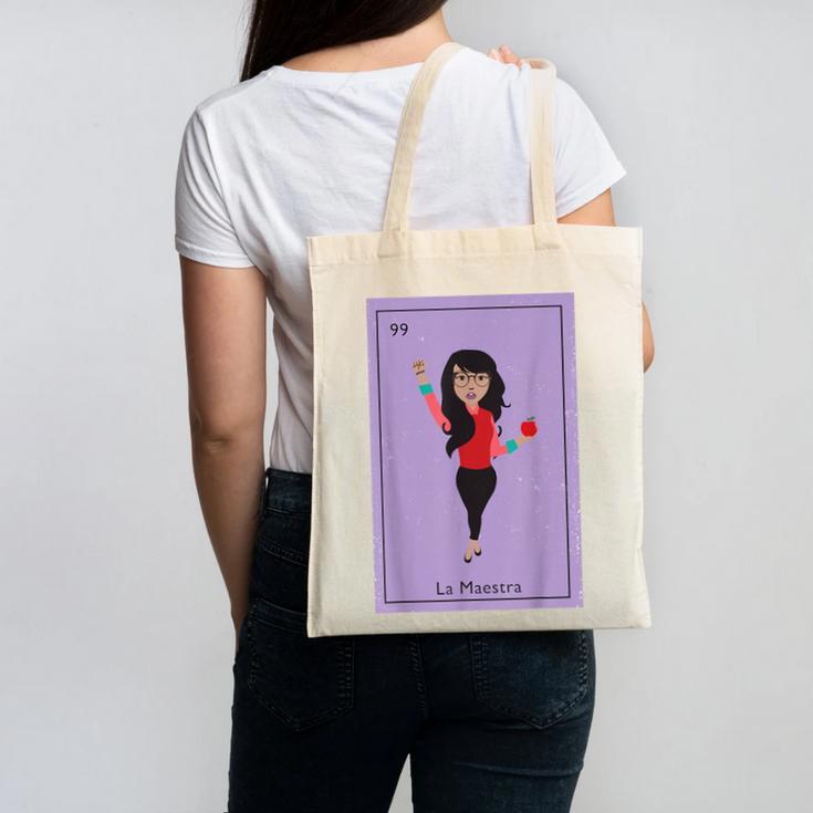 La Maestra Mexican Bingo Card Teacher Lottery Card Canvas Tote Bag, trending gift