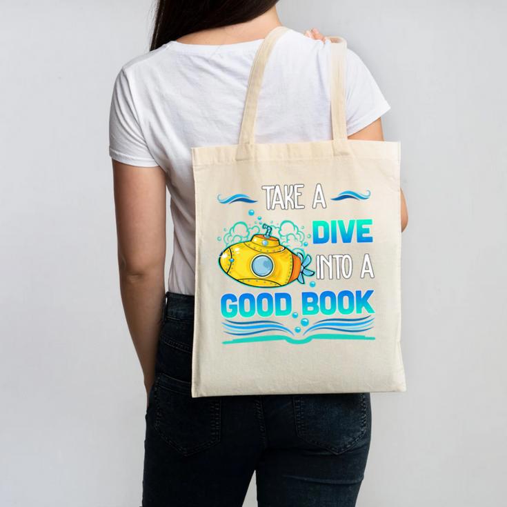 Librarian Teacher Dive Into A Good Book Reading Premium Tri-Blend Canvas Tote Bag
