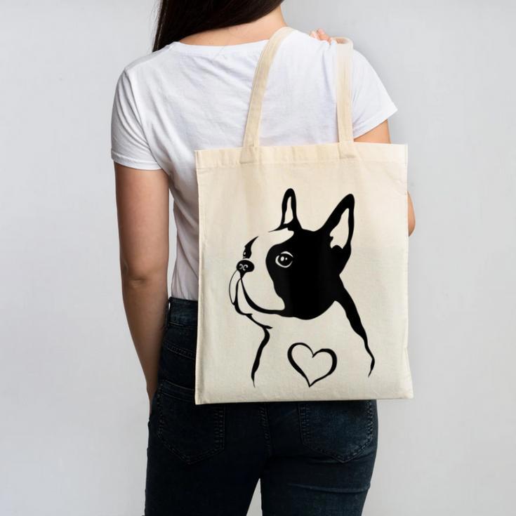 I Love My Boston Terrier Dog With Heart Canvas Tote Bag, trending gift