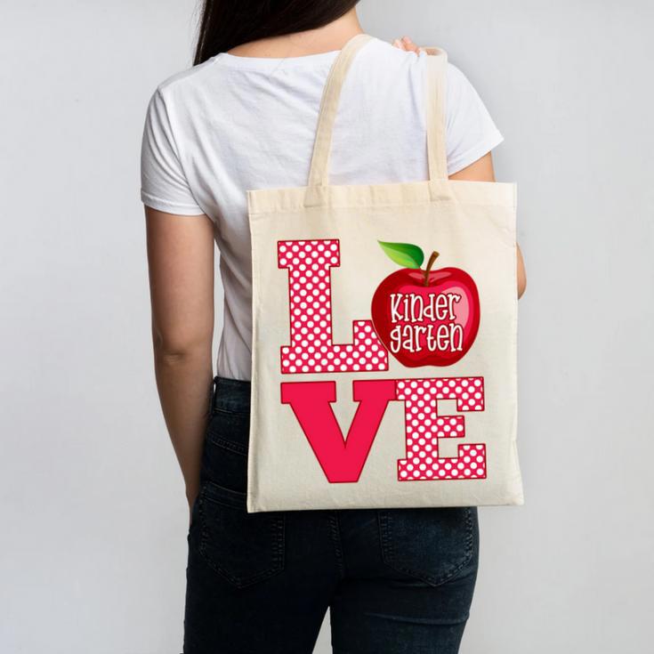 Love Kindergarten Cute Apple School Teacher Canvas Tote Bag