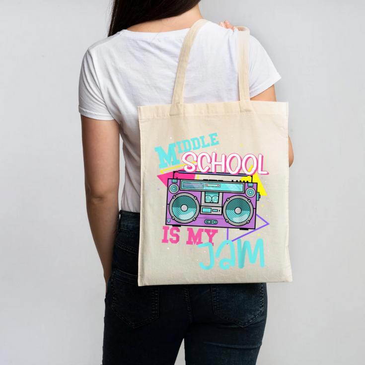 Middle School Is My Jam Cute Teacher Shirt 80's 90's Styl Canvas Tote Bag, trending gift Middle School Is My Jam Cute Teacher Shirt 80's 90's Styl Canvas Tote Bag, trending gift