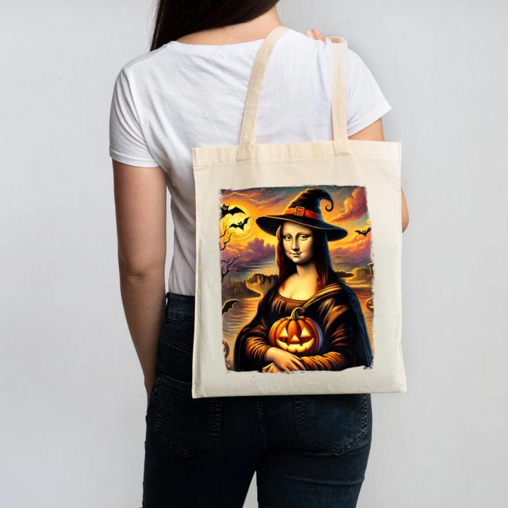 Mona Lisa Pumpkin Halloween Art Teacher Witchy Women Kids Canvas Tote Bag, trending gift Mona Lisa Pumpkin Halloween Art Teacher Witchy Women Kids Canvas Tote Bag, trending gift