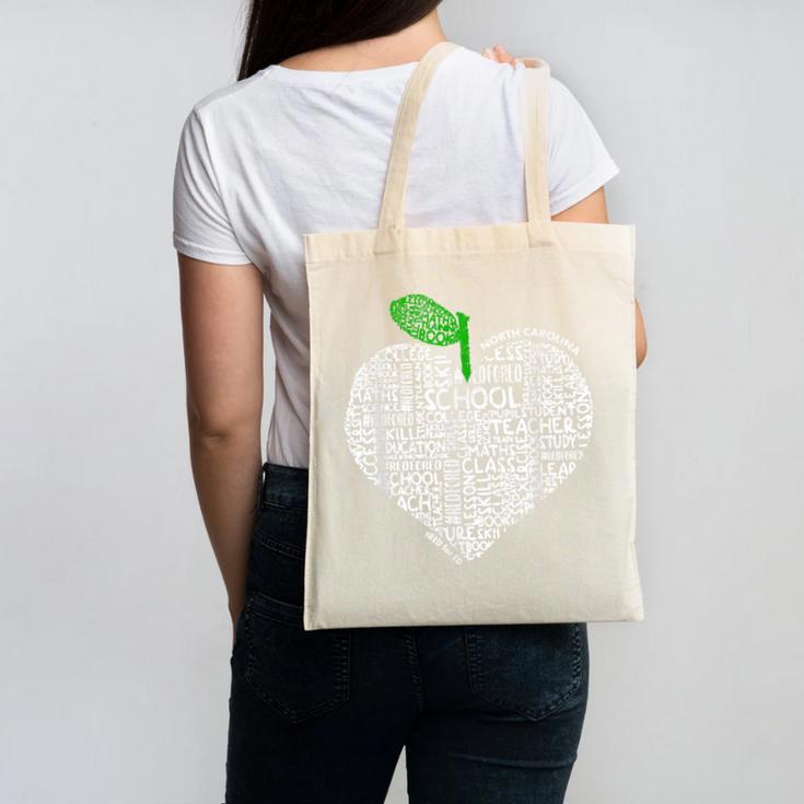 NC Red For Ed North Carolina Proud Teacher Apple T-Shirt Canvas Tote Bag