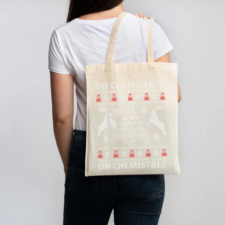 Oh Chemistree Ugly Christmas Sweater Science Student Teacher Canvas Tote Bag