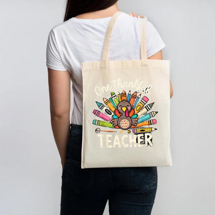 One Thankful Teacher Cute Thanksgiving Turkey School Canvas Tote Bag, trending gift