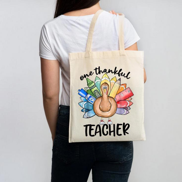 One Thankful Teacher Turkey Pencil Thanksgiving Teachers Canvas Tote Bag
