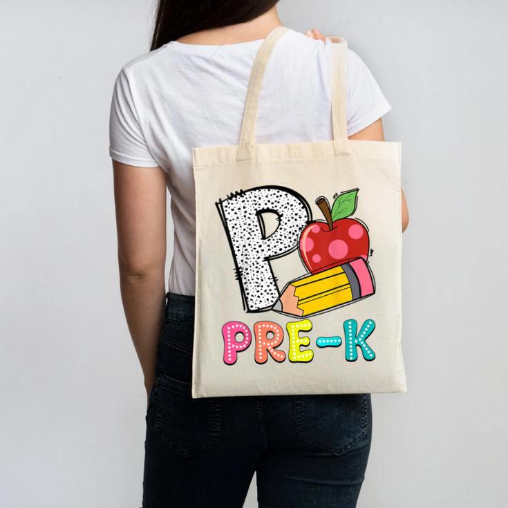 P Is For Pre-K Teacher Pencil Apple Back To School Canvas Tote Bag