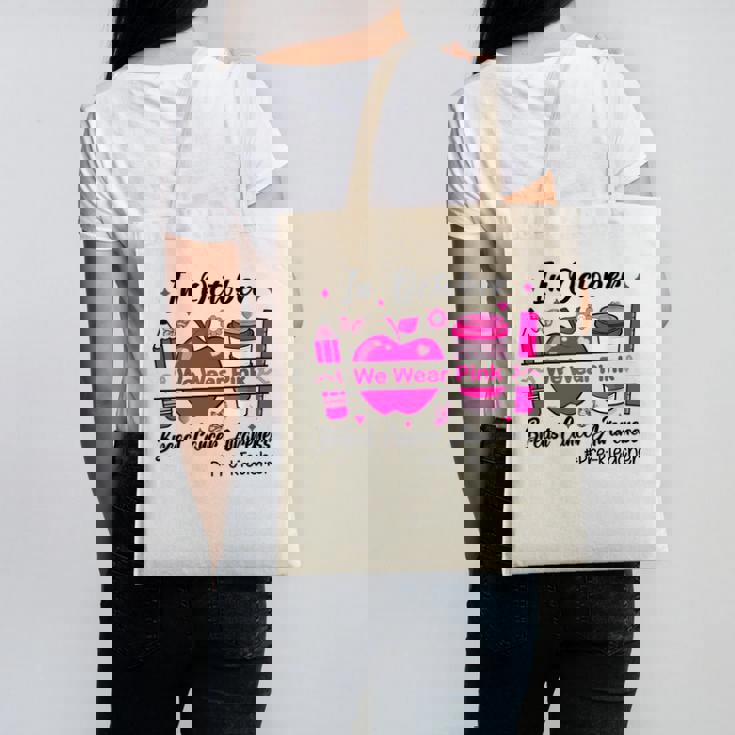 Pre-k Teacher In October We Wear Pink Breast Cancer Canvas Tote Bag