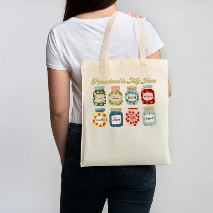 Preschool Is My Jam Retro Preschool Teacher Back To School Canvas Tote Bag, trending gift