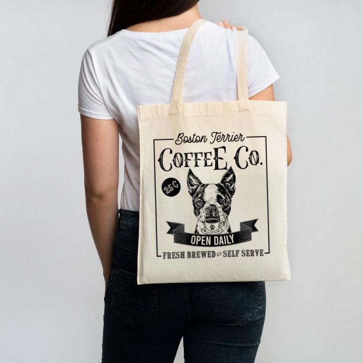 Retro Boston Terrier Coffee Dog Mom Coffee Lover Canvas Tote Bag