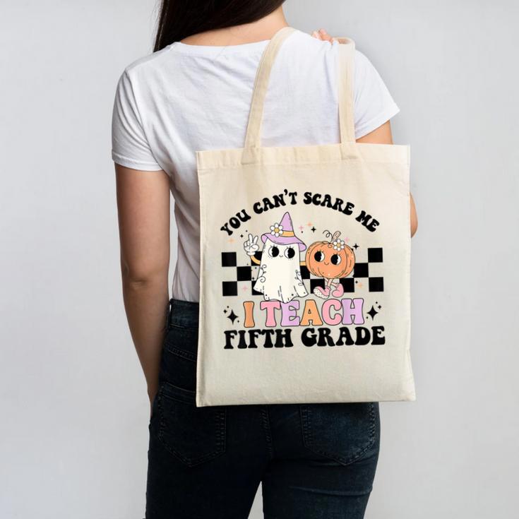 Retro You Can't Scare Me I Teach 5th Grade Teacher Halloween Canvas Tote Bag
