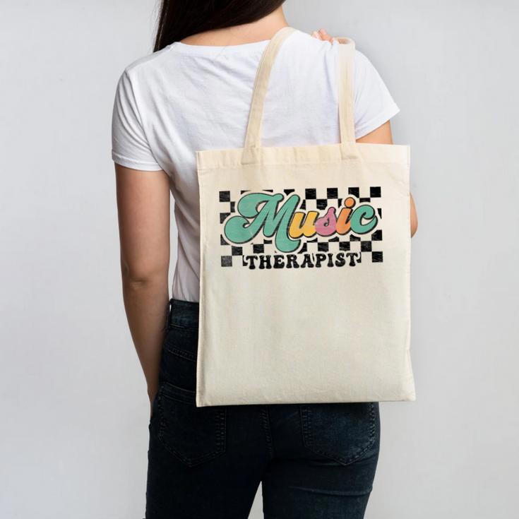 Retro Checkered Music Therapist Squad Music Therapy Teacher For Men Women Canvas Tote Bag