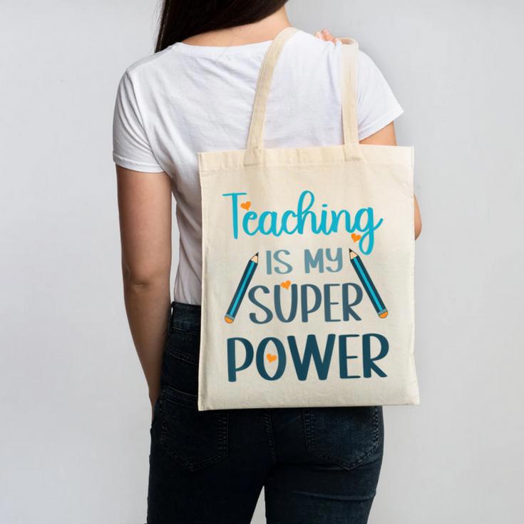 Retro Groovy Teaching Is My Super Power Teacher's Present Men Women Canvas Tote Bag