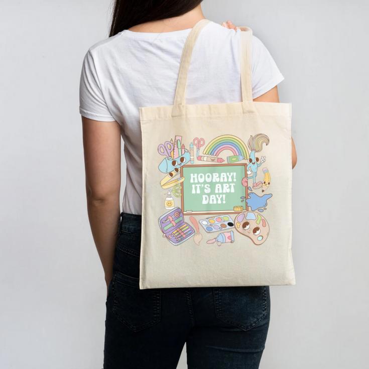 Retro Hooray It's Art Day Art Teacher Back To School Women Canvas Tote Bag