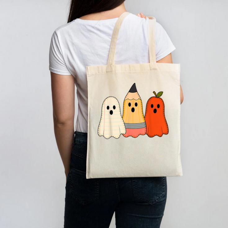 Retro Pencil Ghost Boo Spooky Teacher Halloween Costume Canvas Tote Bag