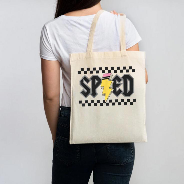 Retro SPED Teacher Pencil Lightning Bolt Back To School Canvas Tote Bag