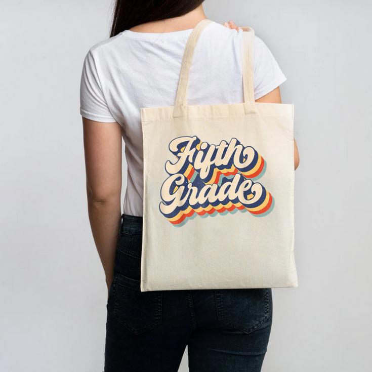 Retro Sunset Fifth Grade Teacher & Student Back To School Canvas Tote Bag, trending gift