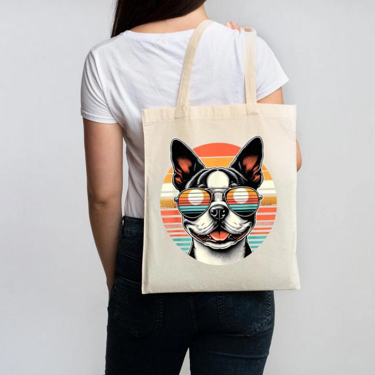 Retro Sunset Sunglasses Boston Terrier Boston Bull Bostie Canvas Tote Bag, trending gift