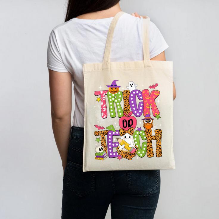 Retro Trick Or Teach Leopard Ghost Halloween Spooky Teacher Canvas Tote Bag, trending gift Retro Trick Or Teach Leopard Ghost Halloween Spooky Teacher Canvas Tote Bag, trending gift