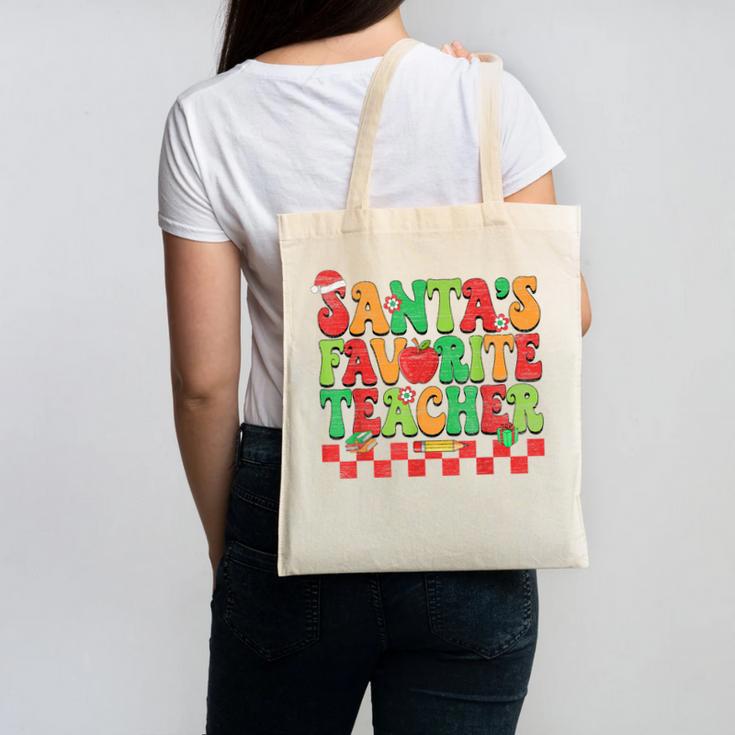 Santas Favorite Teacher Retro Groovy Christmas Xmas Women Canvas Tote Bag, Groovy Teacher Gifts, trending gift