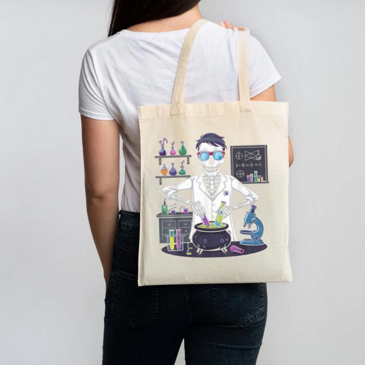 Science Teacher Halloween Skeleton Scientist Chemistry Canvas Tote Bag, Science Teacher Gifts, trending gift Science Teacher Halloween Skeleton Scientist Chemistry Canvas Tote Bag, Science Teacher Gifts, trending gift