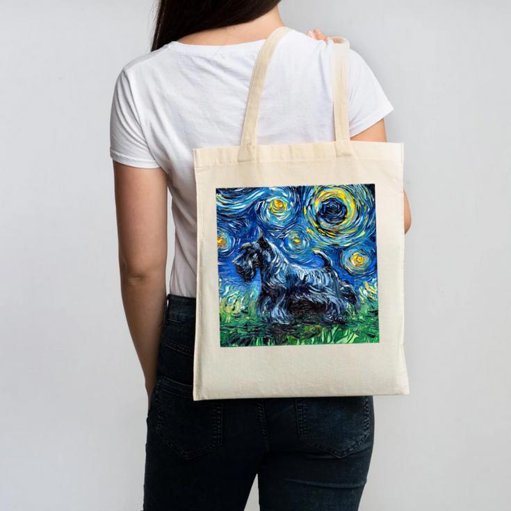 Scottish Terrier Starry Night Scotty Dog Art By Aja Canvas Tote Bag, trending gift