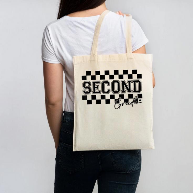 Second Grade Checkered Teacher 1st Day Back To School Women Canvas Tote Bag