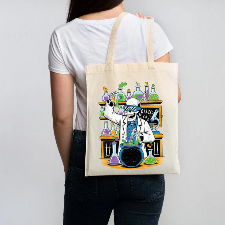 Skeleton Mad Scientist Halloween Costume Science Teacher Canvas Tote Bag