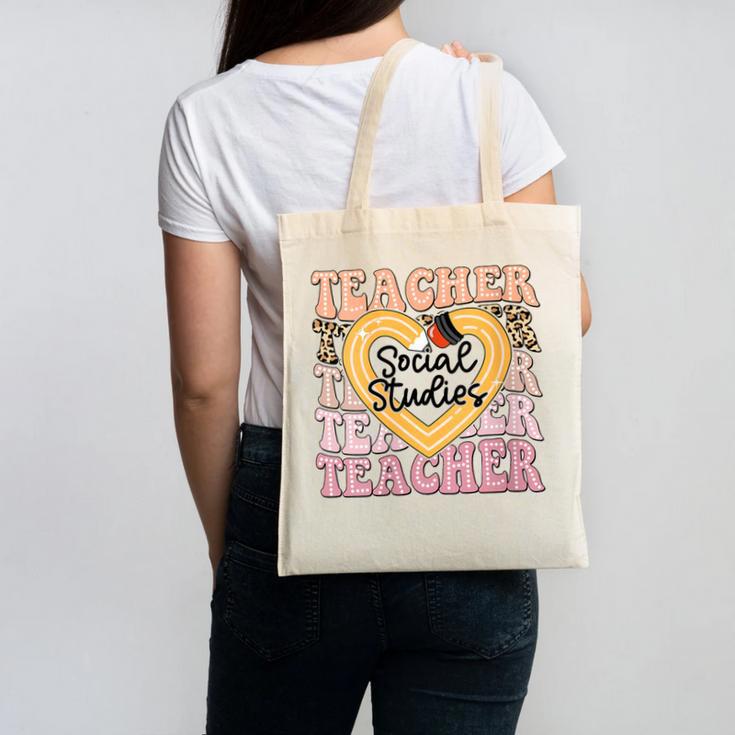 Social Studies Teacher Pencil Heart Leopard Back To School Canvas Tote Bag