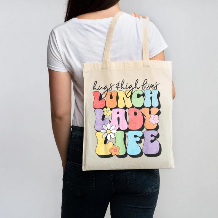 Soul Bleach Teacher Staff First Day Of School Last Hugs & High Fives Lunch Lady Vibes Blue Classic Fit Canvas Tote Bag