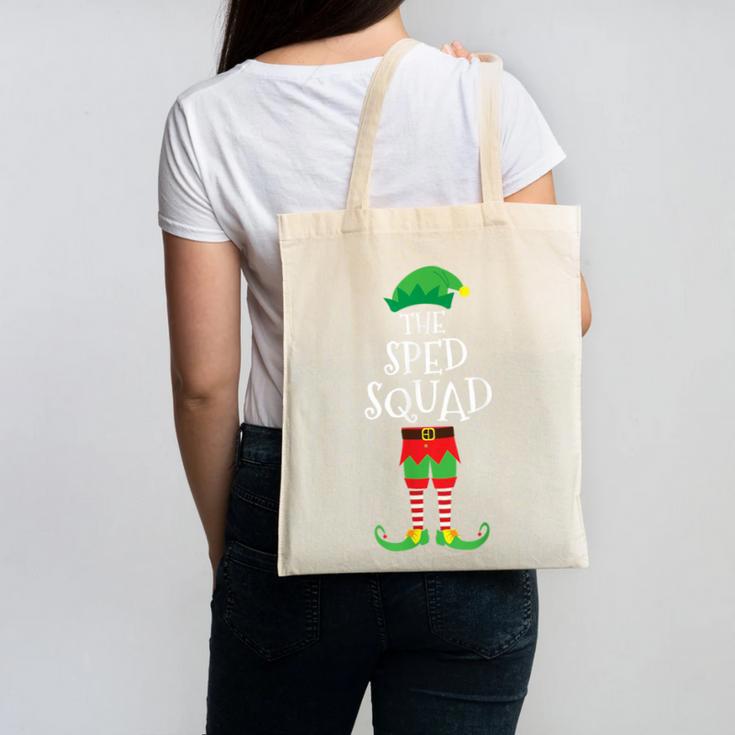 SPED Squad Elf Teacher Matching Christmas Party Pajama Canvas Tote Bag, trending gift SPED Squad Elf Teacher Matching Christmas Party Pajama Canvas Tote Bag, trending gift