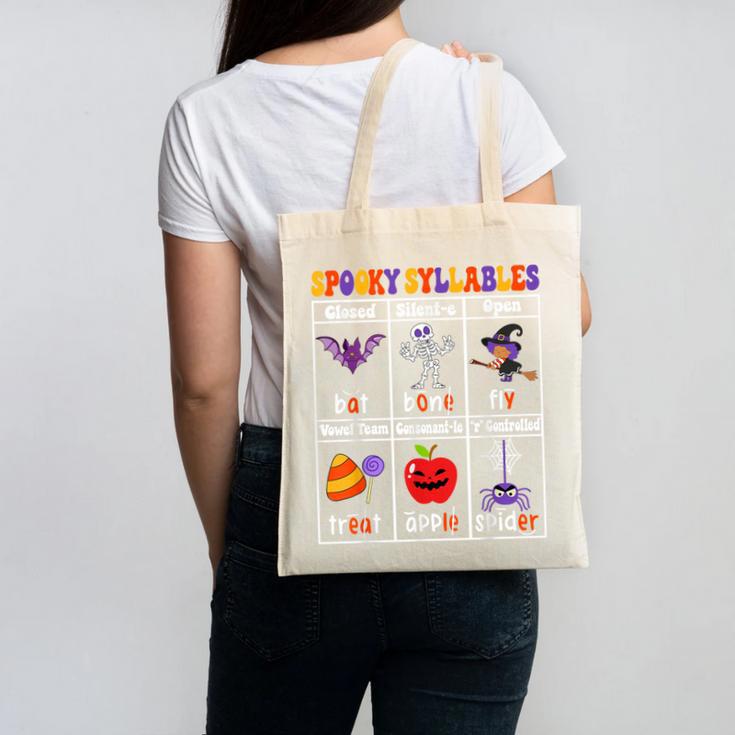 Spooky Syllables Teacher Halloween Educational Kids Canvas Tote Bag, trending gift Spooky Syllables Teacher Halloween Educational Kids Canvas Tote Bag, trending gift