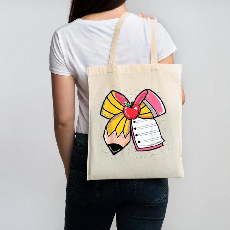 Student Teacher Coquette Bow Pencil Back To School First Day Canvas Tote Bag, trending gift Student Teacher Coquette Bow Pencil Back To School First Day Canvas Tote Bag, trending gift
