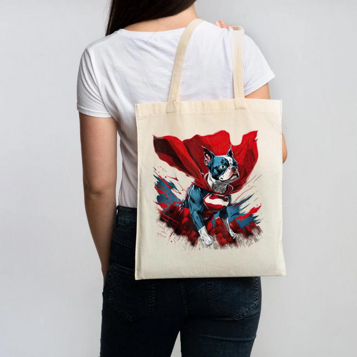 Super Power Superhero Boston Terrier Dog For Men Women Kids Canvas Tote Bag, trending gift