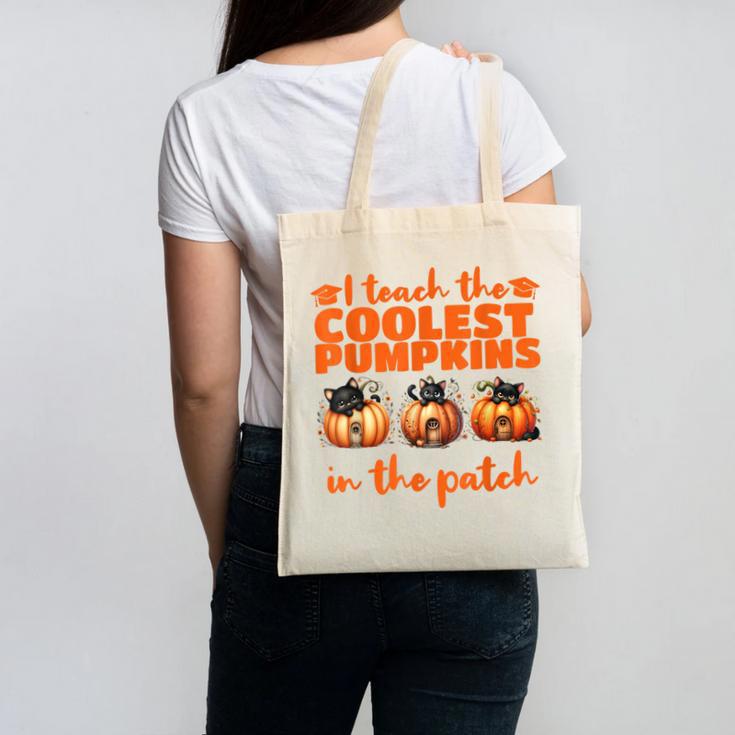 I Teach The Cutest Pumpkins Halloween Teacher Cat Lover Canvas Tote Bag