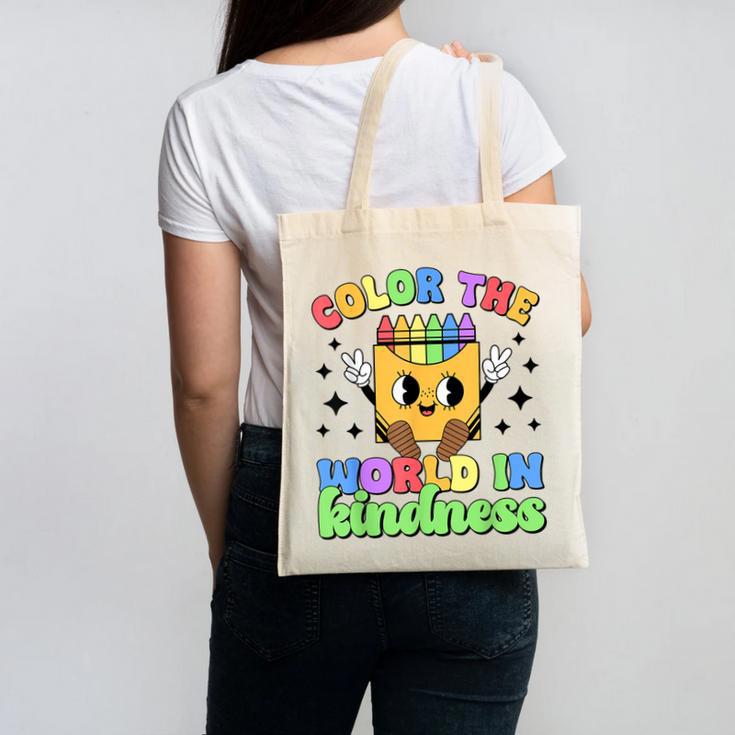 Teacher Back To School Color In Kindness Crayon Pencil Canvas Tote Bag
