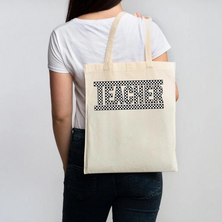 Teacher Checkered Racing  Teacher Appreciation Men Women Canvas Tote Bag