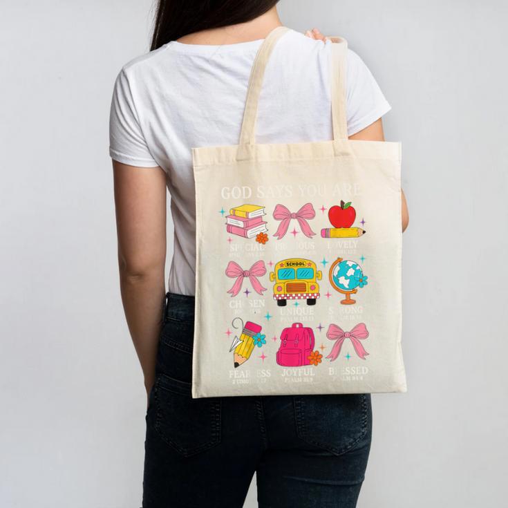 Teacher Christian God Says I Am Faith Religious Bible Verse Canvas Tote Bag