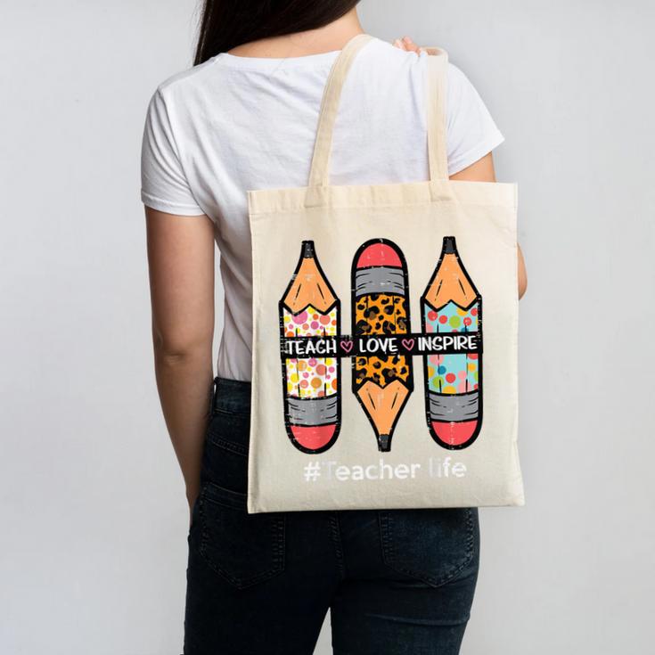 Teacher Life Teach Love Inspire Pencils Inspirational Women Canvas Tote Bag, trending gift Teacher Life Teach Love Inspire Pencils Inspirational Women Canvas Tote Bag, trending gift
